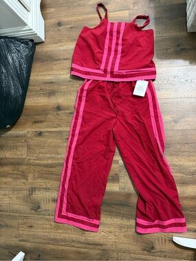Women’s Two-Piece Wide-Leg Jumpsuit Set - Raspberry Pink